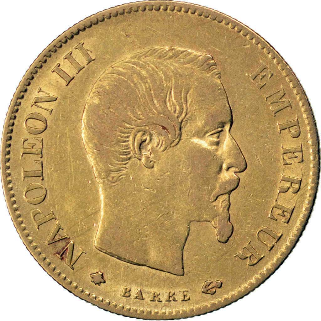 La pièce d'or de 10 francs or 1859 BB Napoléon III tête nue.