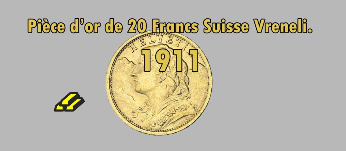 Vreneli gold coin 20 Swiss francs 1911.