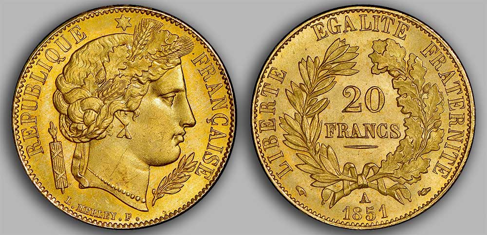 Le napoléon or 1851 est une monnaie française en or de 5,80 gramme d'or fin d'un diamètre de 21,0 mm.
