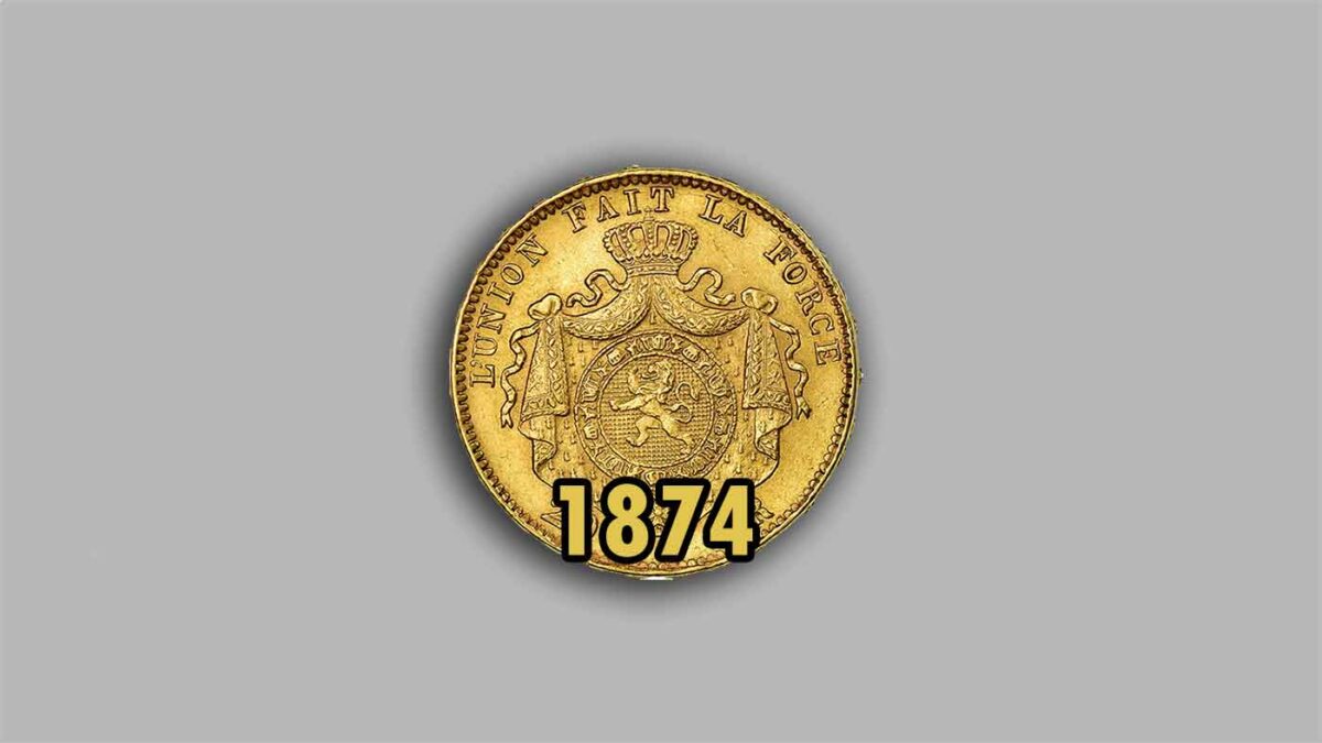 Pièce d’or belge Léopold II de 20 Francs Or de 1874.