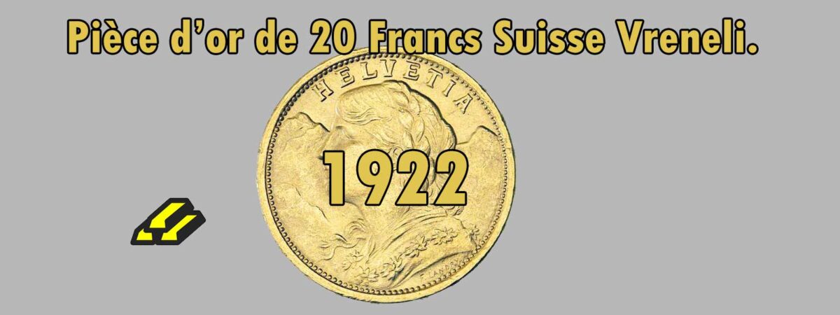 Helvetia/Vreneli gold coin 20 Swiss francs 1922.