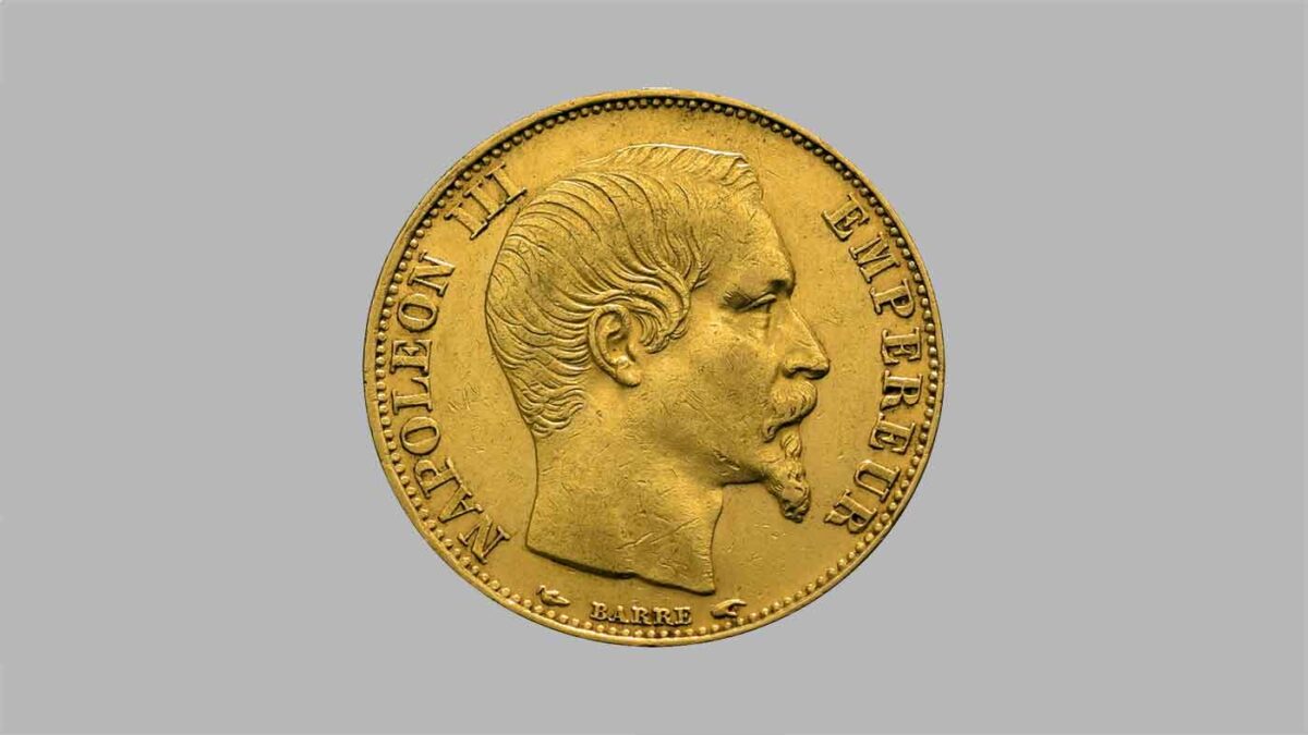 La pièce d’or de 100 Francs Napoléon III tête Nue, de 1855 à 1859.