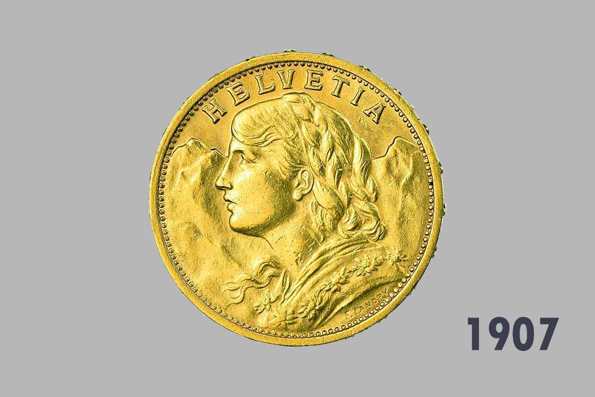 20 francos suizos oro 1907.