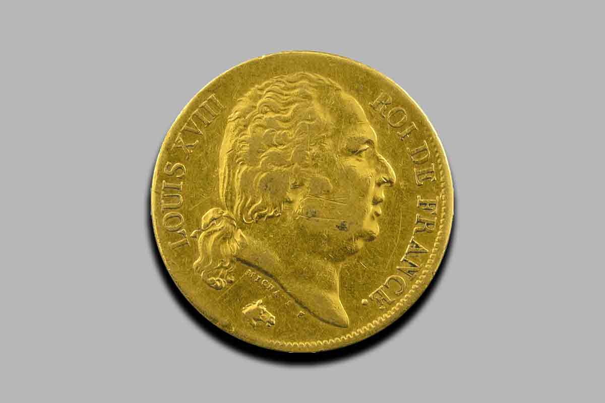 Pièces or de 20 Francs Louis XVIII « Nu », 1816 à 1824.