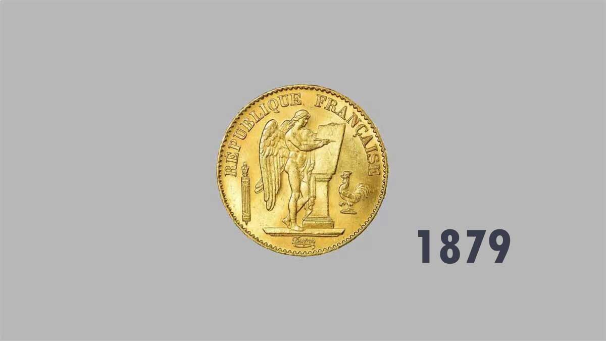 1879 French 20 Francs Angel (Genius) Gold Coin.