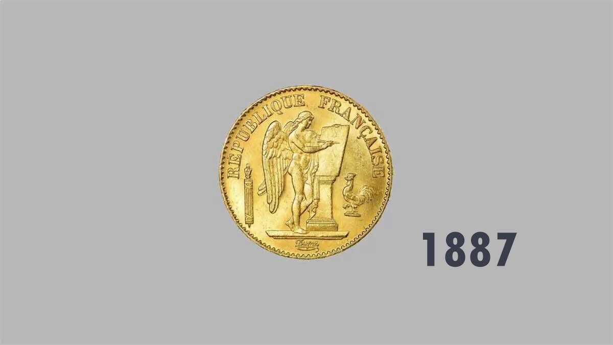 1887 French 20 Francs Angel (Genius) Gold Coin.