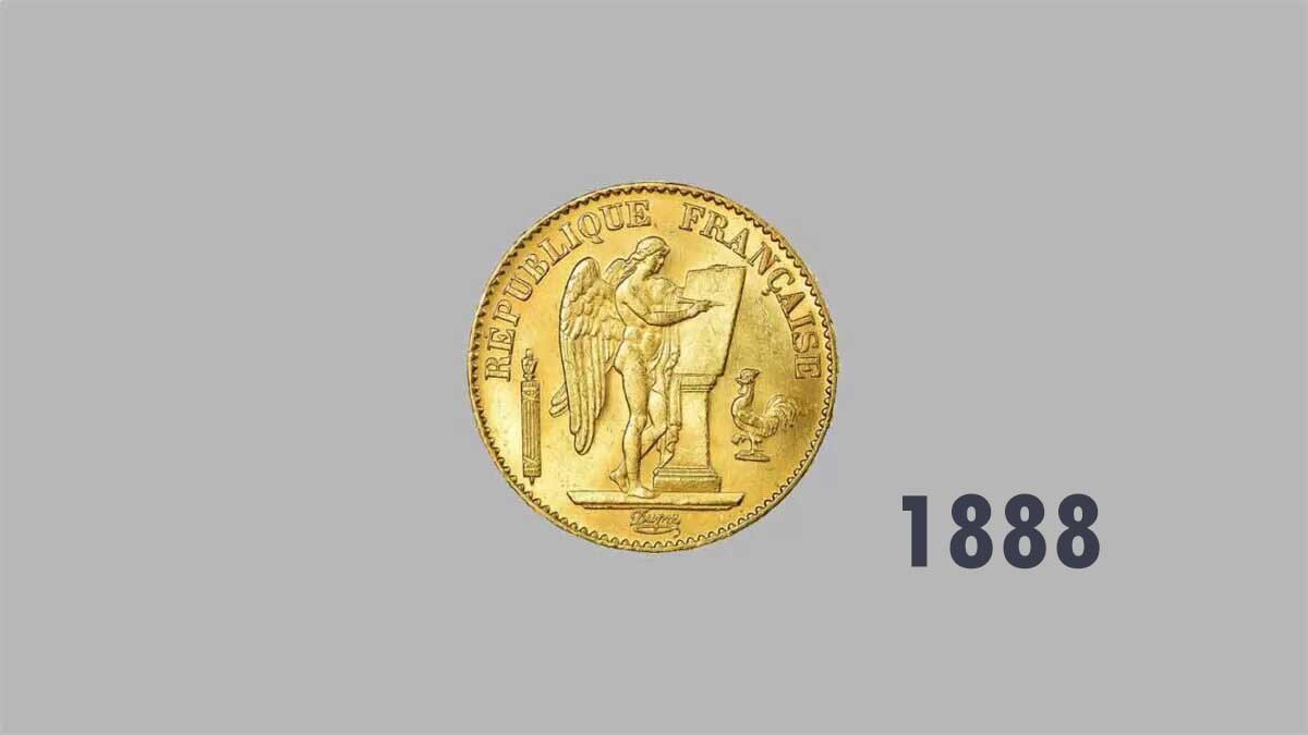 1888 French 20 Francs Angel (Genius) Gold Coin.