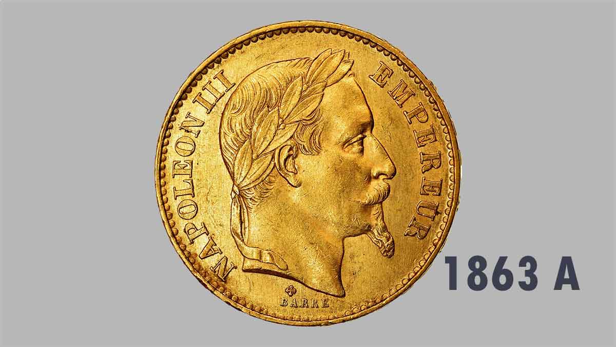 La pièce d’or Napoléon 20 Francs or 1863 A.