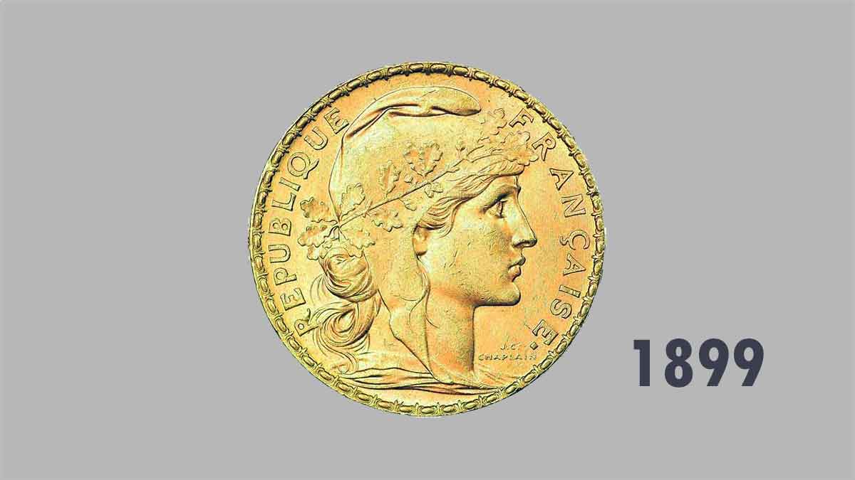La pièce d’or de 20 francs or 1899 Coq Marianne napoléon.
