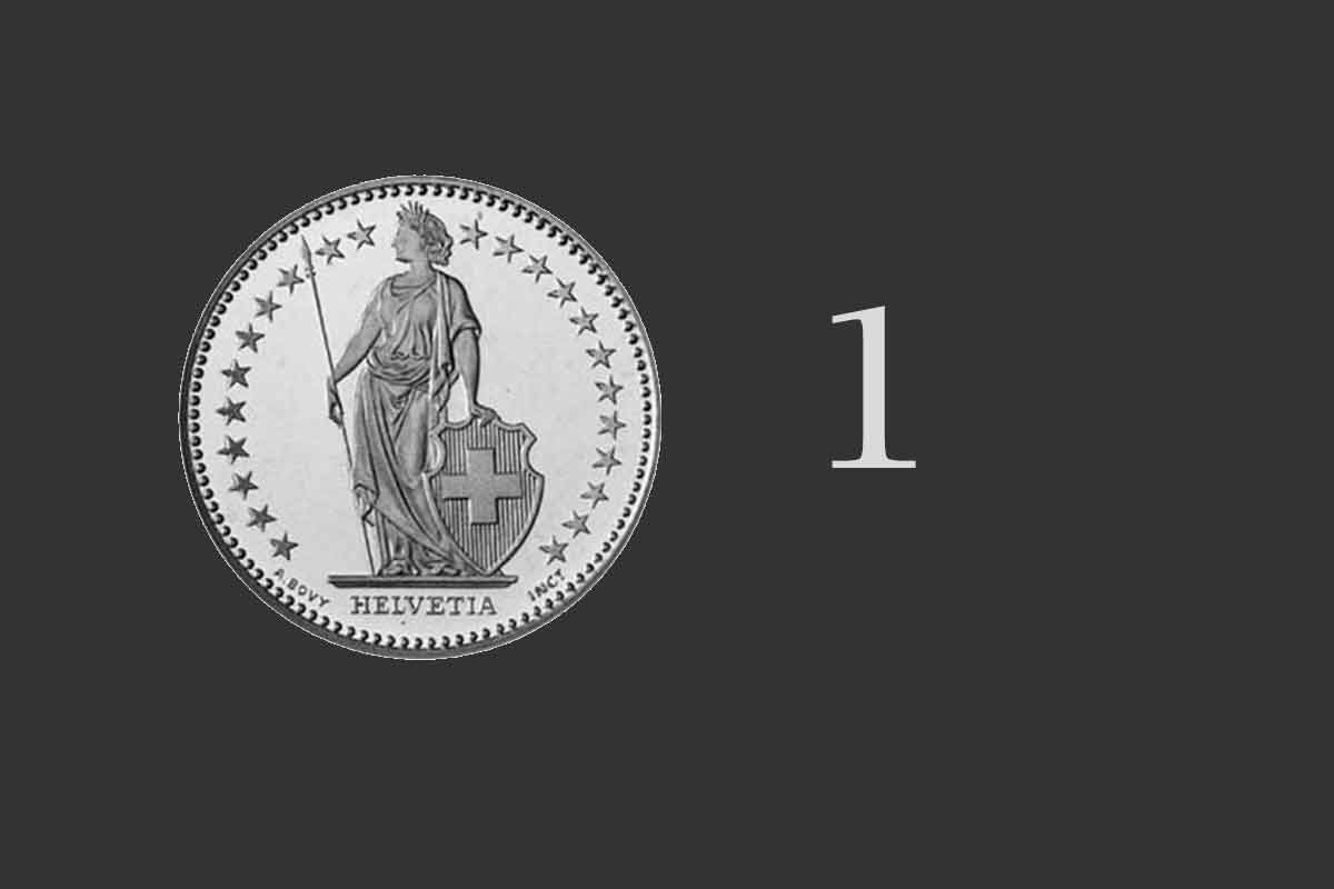1 Franken Münzen Schweiz.