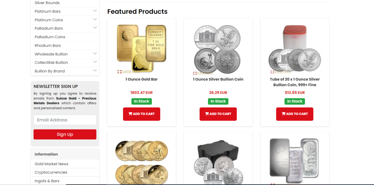 Acheter de l’or et de l’argent avec des Bitcoins. Suisse Gold (Europe)